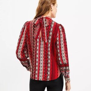 LOFT Red Patterned Women's Long Sleeve Blouse Top Size Large Petite